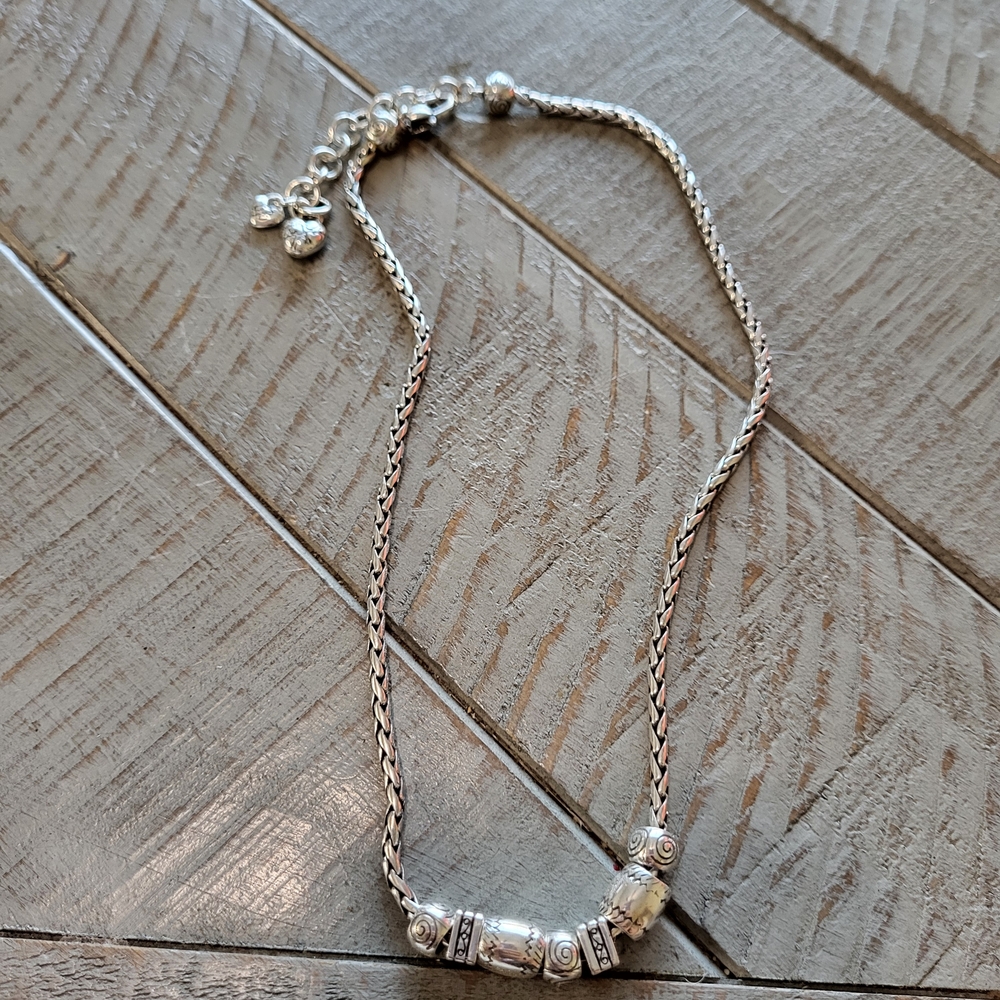 Brighton Silver Braided Chain Necklace with Decorative Beads